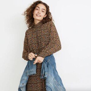 Madewell Floral Print Midi Dress - Black and Orange